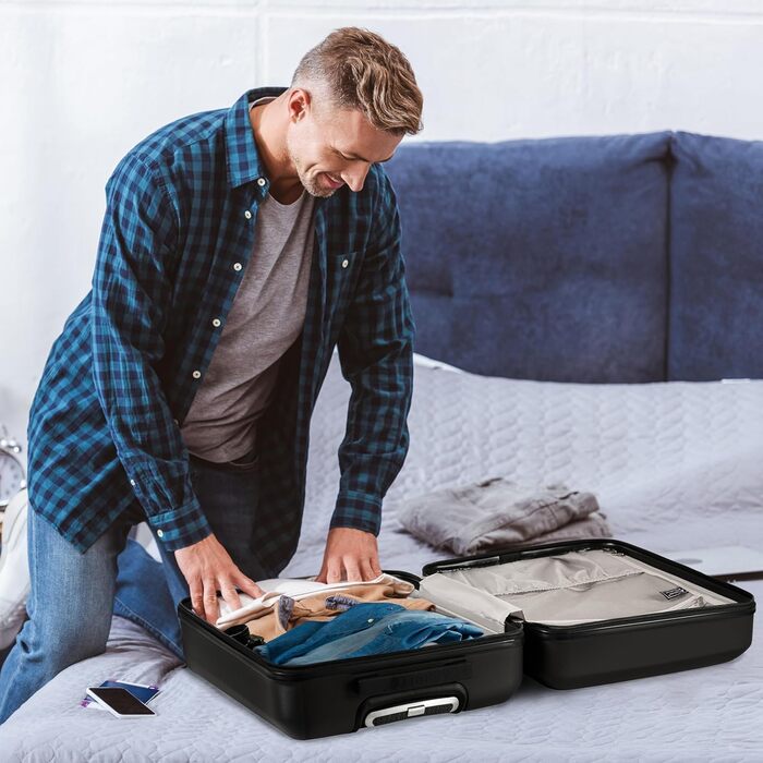 Aerolite XL Large Lightweight ABS Hard Shell 4-Wheel Trolley Suitcase Travel Suitcase Hard Shell Suitcase Rolling Suitcase Luggage, 79cm, (Black, 55cm Carry-on)