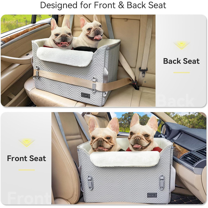 Автомобільне ліжко для собак Petfit, сіре та біле, розмір M - безпечне кріплення, зручне для маленьких собак
