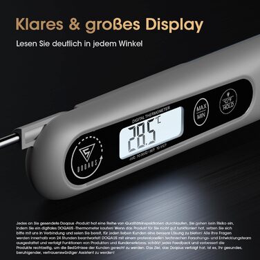 Цифровий кухонний термометр DOQAUS для м'яса, приготування їжі, випікання та гриля, швидка реакція 3s, LCD дисплей, автоматичне вмикання/вимикання (сріблястий/чорний)