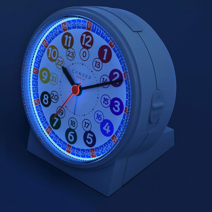 Cander Berlin MNU 1009 Silent Kinderwecker (children's alarm clock) and MNA 1030 J blue wristwatch, learning clock silent children's clock light snooze table clock alarm clock children lighting quiet snooze girls boys