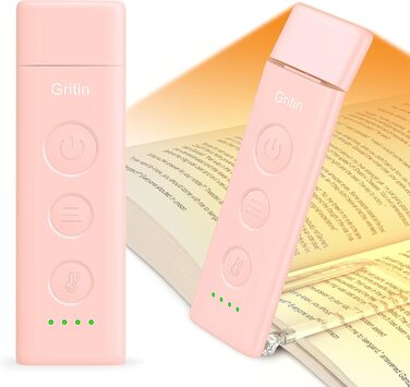 LED-лампа для читання Gritin з USB-зарядкою, кріпленням на книгу, регулюванням яскравості та кольору, для книголюбів (білий/рожевий)