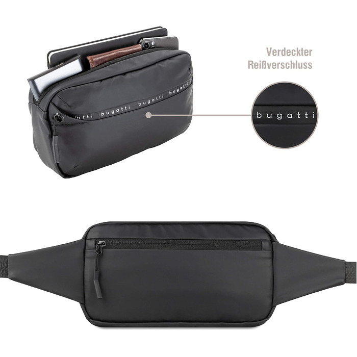 Чоловіча поясна сумка Bugatti Blanc - для подорожей, повсякденного використання та спорту (Чорна)