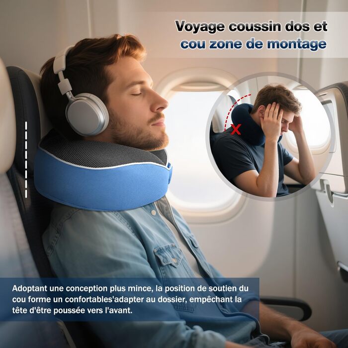 Подушка для шиї в дорозі: зручна підтримка для подорожей літаком, авто та відпочинку. (Блакитний)