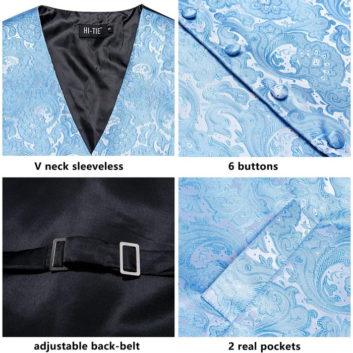 Жилет чоловічий Hi-Tie вінтажний з коміром, однобортний, без рукавів для весілля, офіційних заходів (Blaues Paisley, L)