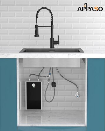 Кран кухонний APPASO 3-в-1 чорного кольору з трьома виходами, для фільтрації води, поворотний на 360°, з двома ручками, з нержавіючої сталі, низький тиск