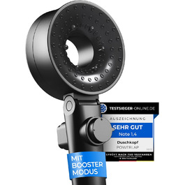 POWERLAP® Showerhead with Filter & Mounting Tool | PP Cotton Filter Showerhead for Cleaned & Softer Water | Booster Mode for Perfect Water Pressure in Your Shower (Matt Schwarz)