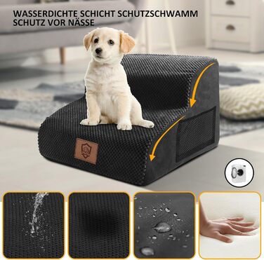 Dog Stairs, Pet Stairs, Foam Dog Stairs, Washable Non-Slip Cat Stairs, Dog Stairs for Small Dogs and Cats, Portable Dog Ramp for Bed, Couch and Car (2-Step Dog Stairs, Black)
