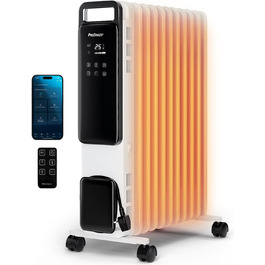 Електричний масляний радіатор Pro Breeze 2500W з 11 ламелями - розумне опалення, 3 режими, Wi-Fi, таймер, термостат, захист від перегріву, білий
