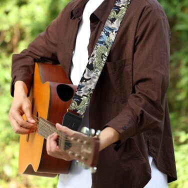 Японський гітарний ремінь Nefelibata з бавовни для акустичної гітари та укулеле, адаптер для голівки грифа, медіатори, регульована довжина 38'-64', візерунок дракона