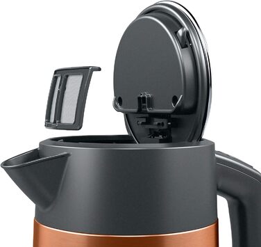Електричний чайник Bosch DesignLine TWK4P439 з мідною обробкою: без розбризкування, індикатор рівня води, захист від перегріву, 1.7 л, 2400 Вт