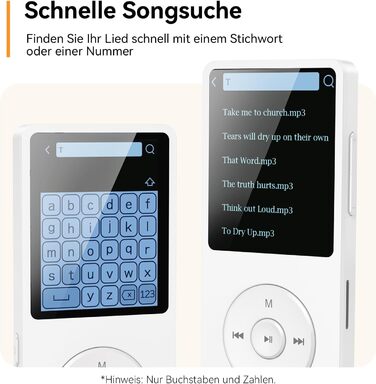 MP3 плеєр AGPTEK 64GB Bluetooth 5.3 з динаміком, радіо FM, підтримкою TF-карти 128GB, білий