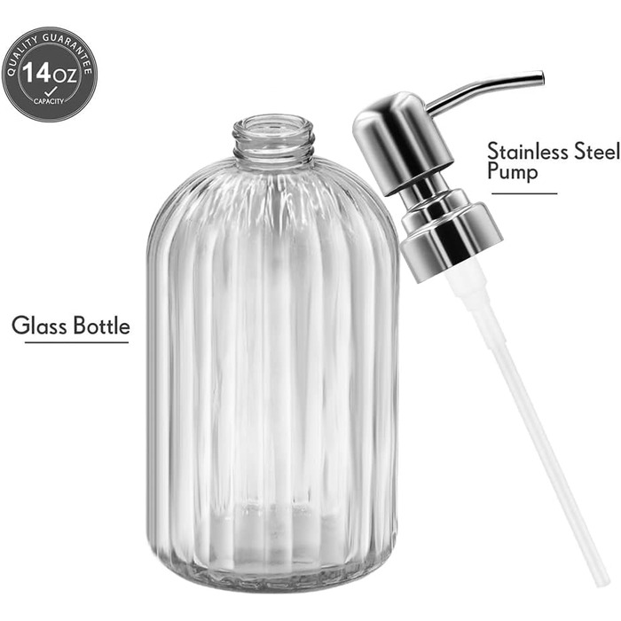 Набір дозаторів для мила 2 шт, 400 мл, скляні з нержавіючою сталею, багаторазові, для ванної, кухні, на стільницю (прозорі)