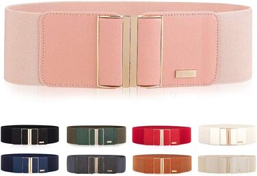 Жіночий еластичний широкий пояс для талії з металевою пряжкою, 7.5 см, рожевий (для талії 32-35/36-39 дюймів)