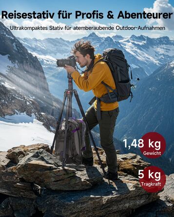 Штатив Rollei Compact Traveler No.1 143см з кульковою головкою: легкий, компактний, сумісний з Arca Swiss, для DSLR та смартфонів (алюміній, чорно-червоний)