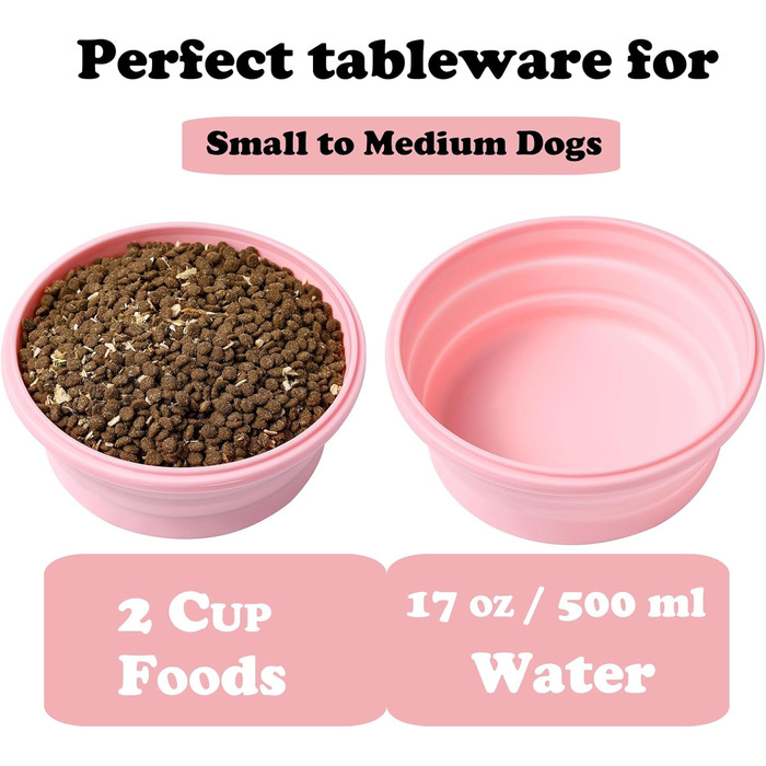 Складані миски для собак з кришкою, 2 шт., портативні миски для собак середніх, великих та малих порід, силікон, для подорожей, для собак/кішок, годівниці/поїлки для кемпінгу, рожевий середній колір