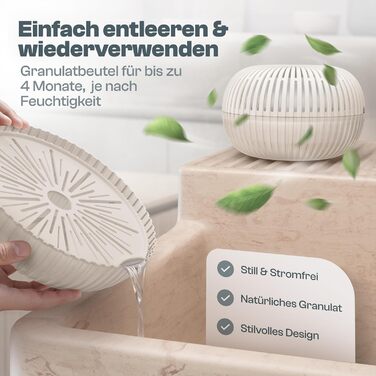 Безструменевий осушувач повітря Flow для кімнат до 25 м² з гранулами осушувача 450г - для комфортного мікроклімату (кремовий)