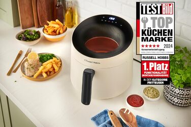 Russell Hobbs Hot Air Fryer 5L [10 Programs | with Viewing Window] AirFryer (Oil-free Frying, Frying, Grilling, Roasting, Baking, max 200°C, Dishwasher Safe, Cream) SatisFry Panoramic 27421-56
