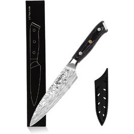 Ніж Santoku MOSFiATA 18 см з нержавіючої сталі EN 1.4116 з дерев'яною ручкою (10 см) - Кухонний ніж для нарізки