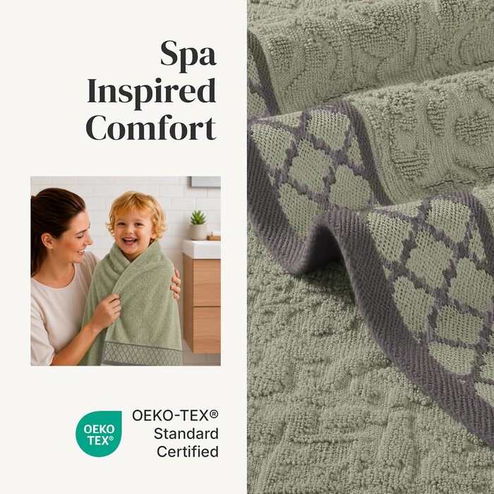 Набір рушників Pacific Coast Textilien Damast Jacquard з бордюром, 100% бавовна, сіро-зелені, 8 шт.