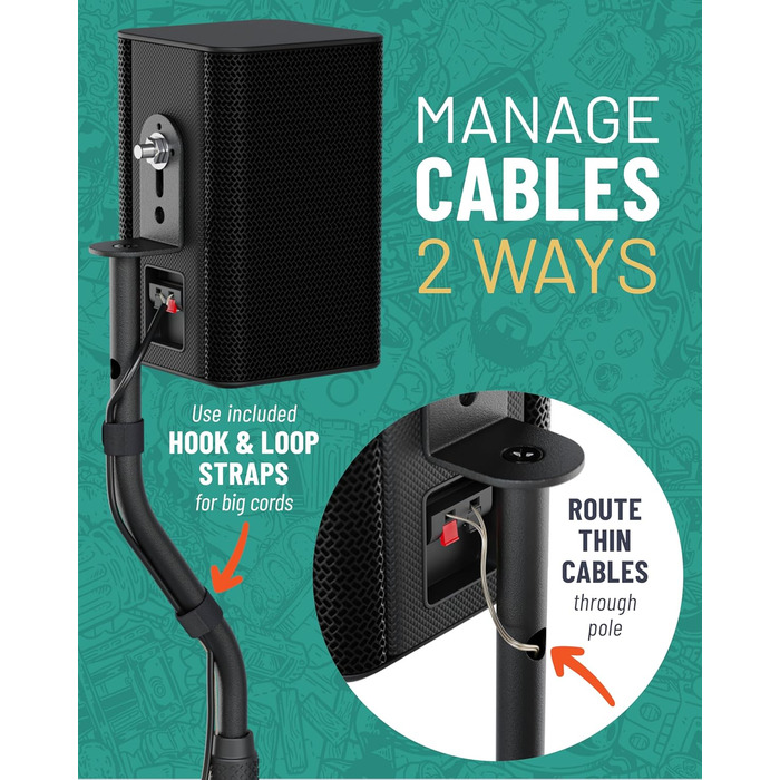 Підставка для акустики ECHOGEAR з регулюванням висоти - універсальна сумісність, сталевий каркас, кабель-менеджмент, антиковзні ніжки