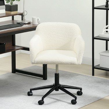 HOMCOM Swivel Office Chair with Wheels, Desk Chair, Fleece Fabric, Foam Padding, Adjustable Height, Home Office, Cream White