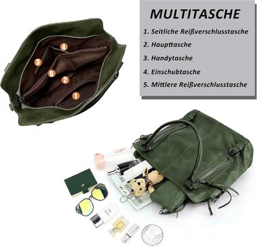 Сумка жіноча TANTOMI елегантна вінтажна, велика сумка-шопер через плече з м'якого матеріалу, знімний ремінець, темно-зелена