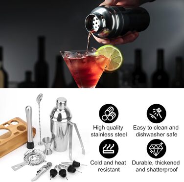 Набір для коктейлів 12 шт. з нержавіючої сталі з барним аксесуаром, 750 мл, повний набір бармена для дому або бару