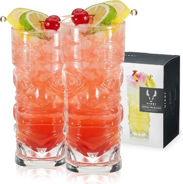 Viski Pacific Crystal Cocktail Glasses Set - 2 Premium Tiki Glasses, 400ml