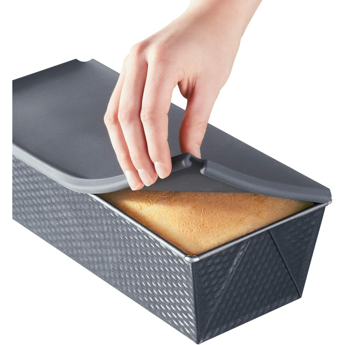 ORIGINAL KAISER Kaiser Inspiration Loaf Pan with Silicone Lid, Rectangular Baking Tin, Non-Stick Coated for Baking and Storage, 32x 15 x 19 cm, Alloy Steel, Grey, 35 x 14 x 9 cm, 5