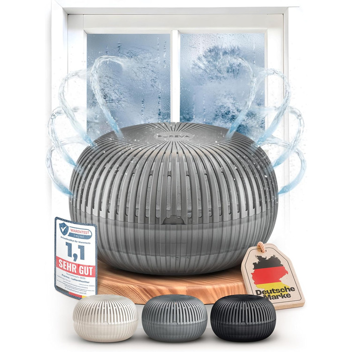 Електричний осушувач повітря Flow для кімнат до 25 м² з новою формулою. Осушувач повітря без електроенергії з гранулами 450г. Абсорбер вологи для комфортного мікроклімату (антрацит)