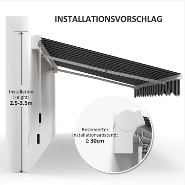 Outsunny Balcony Awning, 3.95 x 2.45 x 3.50 m, UV-resistant, suitable for all surfaces, awning with hand crank, aluminum, polyester, blue