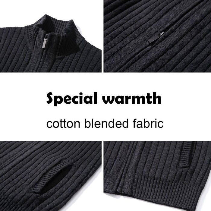 Чоловічий кардиган AOLI RAY з блискавкою та стоячим коміром: стильний пуловер з тонкої в'язки та двома кишенями (чорний)