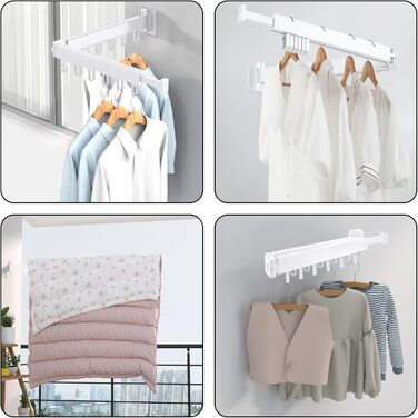 Висувна сушарка для білизни настінна з гачками. Компактна сушарка для балкона, білизни, ванної кімнати, спальні (Білий, 2 розкладні полиці, Білий)