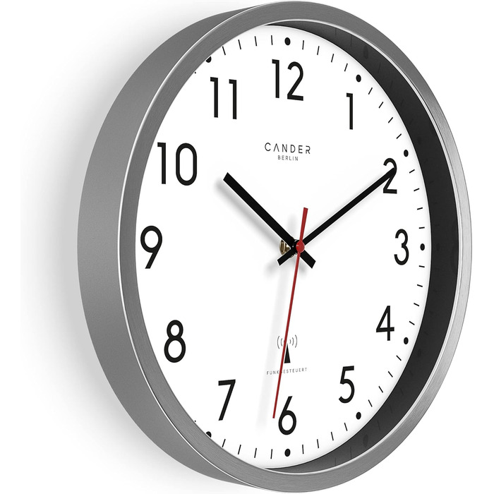 Cander Berlin MNU 3030 Wall Clock White Aluminum Silent 30.5 cm Analog Quiet Radio Clock