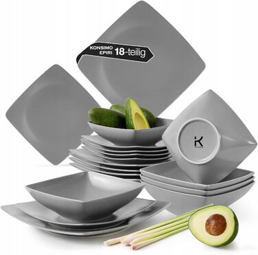 Сервіз Konsimo для 6 осіб: 18-ти частинний набір тарілок EPIRI - сучасний сервіз з кераміки сірого кольору