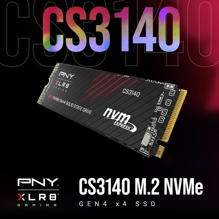 SSD PNY XLR8 CS3140 M.2 NVMe Gen4 x4 1TB - Внутрішній SSD накопичувач, 7500 МБ/с (читання), 5650 МБ/с (запис)