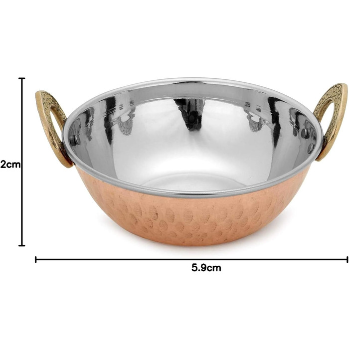 Zap Impex Traditional Indian Serving Bowl Copper Stainless Steel Hammered Karahi Indian Dishes and Portion Curry Serving Dishware for Household and Kitchen (15 cm) 400 ml 4-Piece Set