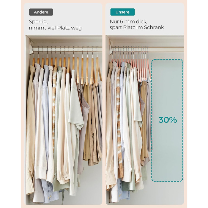 SONGMICS Velvet Clothes Hangers, 10-Piece Set, Skirt Hanger, 42.5 cm wide, with adjustable clips, non-slip, space-saving, for pants, coats, dresses, Light Pink CRF012R10