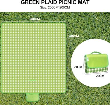 Плед для пікніка Reakoo 200x300 см, водонепроникний килим на пляж, великий плед з ручкою, антипісочний, миючий для кемпінгу, парку, саду
