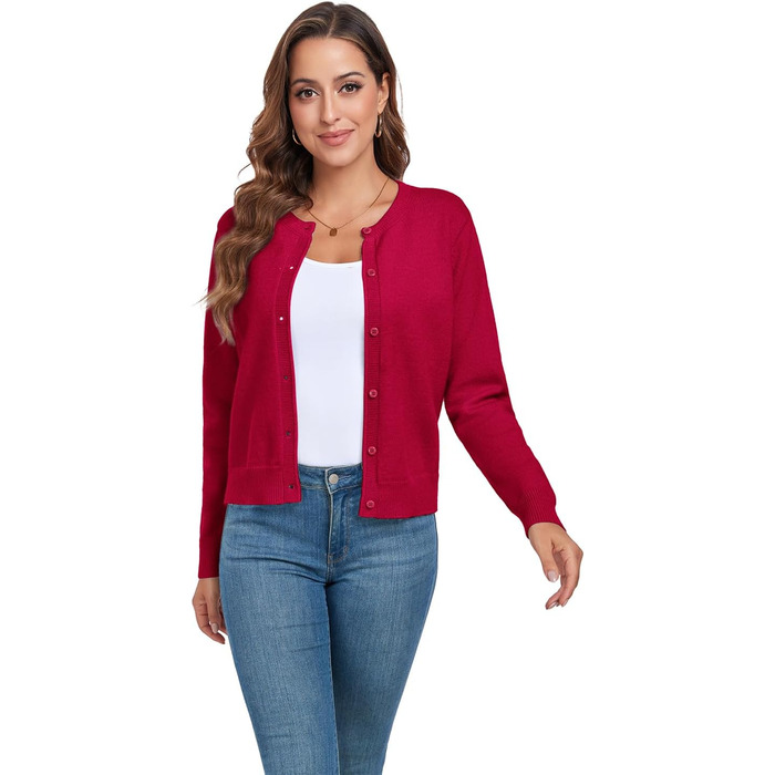 Жіночий кардиган Kesser з довгим рукавом: теплий, стильний, класичний. Ідеальний для осені та зими. Червоний колір, круглий виріз, з ґудзиками.