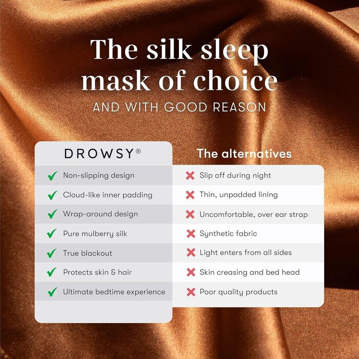 Маска для сну DROWSY Silk з шовку. Шовкова маска з підкладкою, що забезпечує комфортний сон у повній темряві. (Pumpkin Spice)