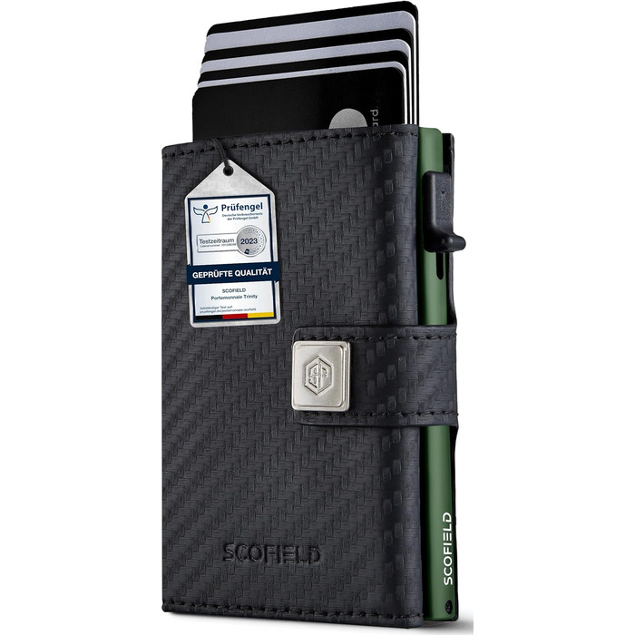 Чоловічий гаманець SF SCOFIELD з відділом для монет | Тонкий гаманець на 9-11 карт | RFID захист | Гаманець з монетницею | Чоловічий гаманець | Розумний гаманець | Чоловіче картхолдер | Slim гаманець | Картхолдер з монетницею Mini (Carbon - Night Green)