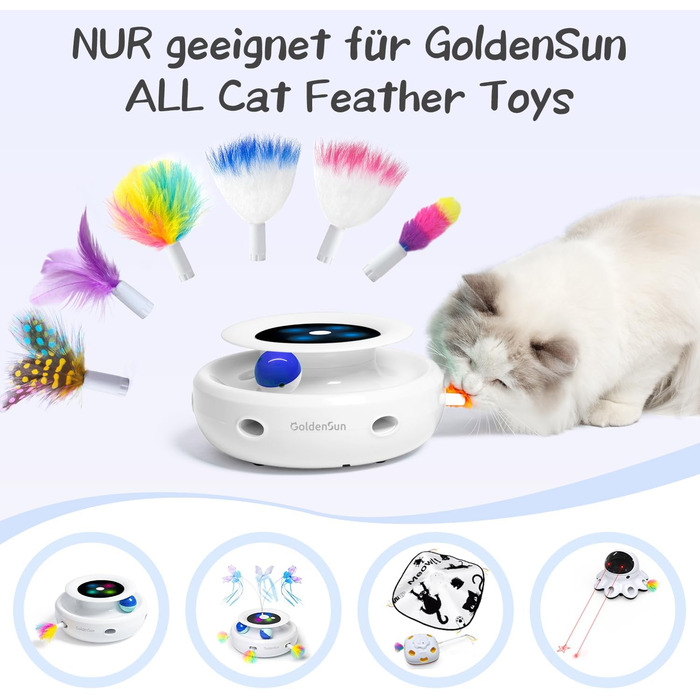 GoldenSun Cat Toy, 3 in 1 Electric Interactive Automatic Toy for Cats, Whack-A-Mole, Fluttering Butterfly, including Ball, USB Rechargeable Cat Teaser with 6 Attachments (Colorful Feathers)