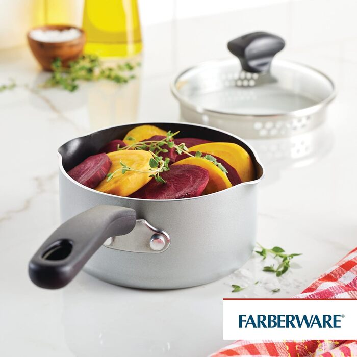 Набір кухонного посуду Farberware Cookstart DiamondMax: 15 предметів (каструлі, сковорідки, форма для випічки, інструменти), антипригарне покриття, миється в посудомийній машині