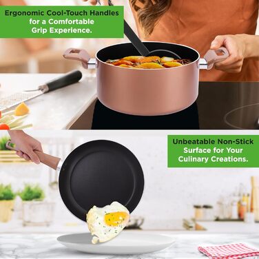 NutriChef 13-Piece Cookware Set | Non-Stick Pot and Pan Set for Induction | Pots Set for Gas, Electric & Ceramic Cooktops | PFOA-Free | Aluminum Pan Set with Ergonomic Brown Handles