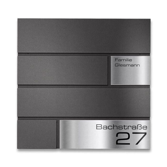 Поштова скринька Metzler G антрацит, порошкове покриття RAL 7016, гравіювання, табличка з нержавіючої сталі, настінний монтаж, 37x37x10.5 см