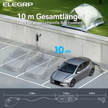 Кабель для зарядки електромобіля Type 2 Schuko 3.68kW (1 фаза, 6-16A) ELEGRP, 10м, IP66, Plug & Play