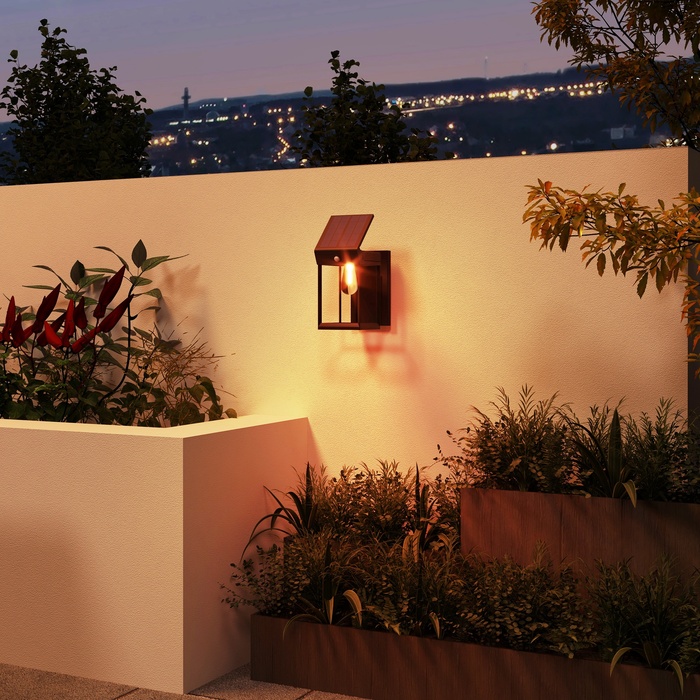 Outsunny Solar Wandleuchte LED Outdoor Light Warm White Adjustable with Light Sensor IP44 for Garden Terrace Black