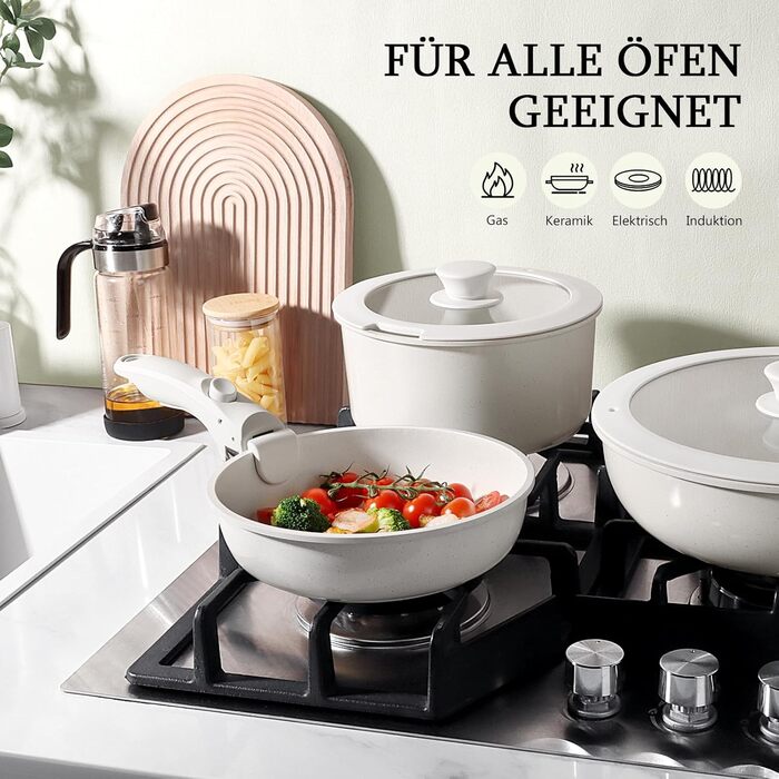 GiPP 5-Piece Ceramic Cookware Set with Removable Handle - Non-Stick, Oven-Safe, Induction Compatible, PTFE/PFOA-Free