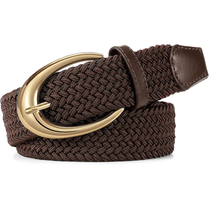 Жіночий/Чоловічий тканинний ремінь WERFORU з плетінням та еластичною смугою, 110/130 см, пряжка кольору кави-золота